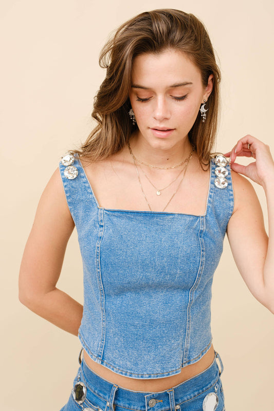 Crystal Corset Denim Top