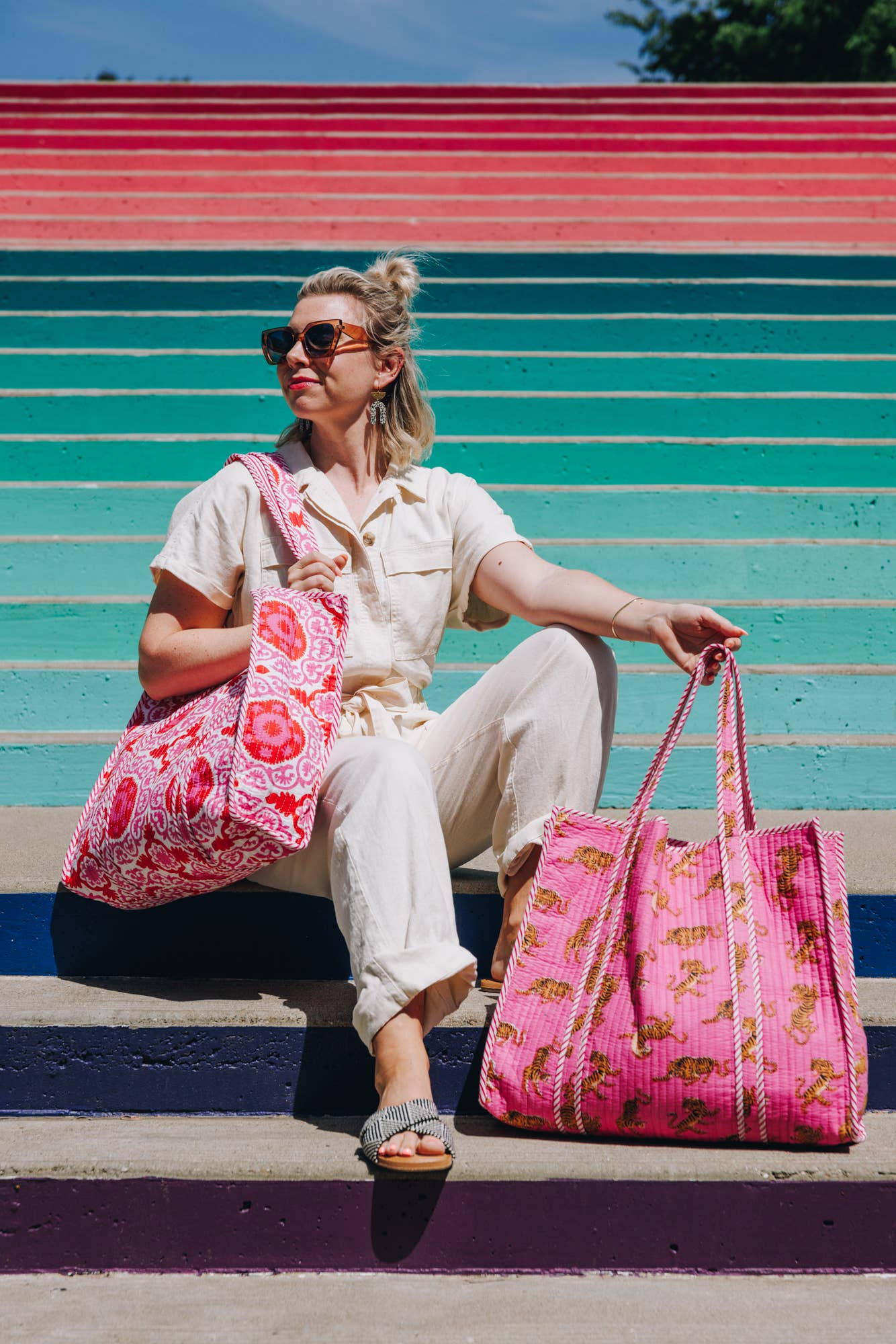 Quilted Tote Bag- Pink Tiger