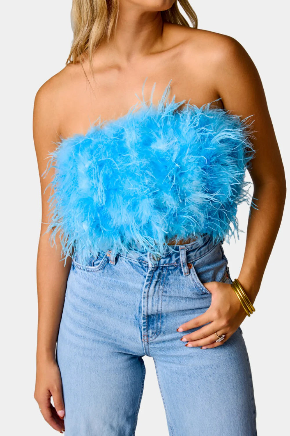 Fancy Feather Crop Top- Azure