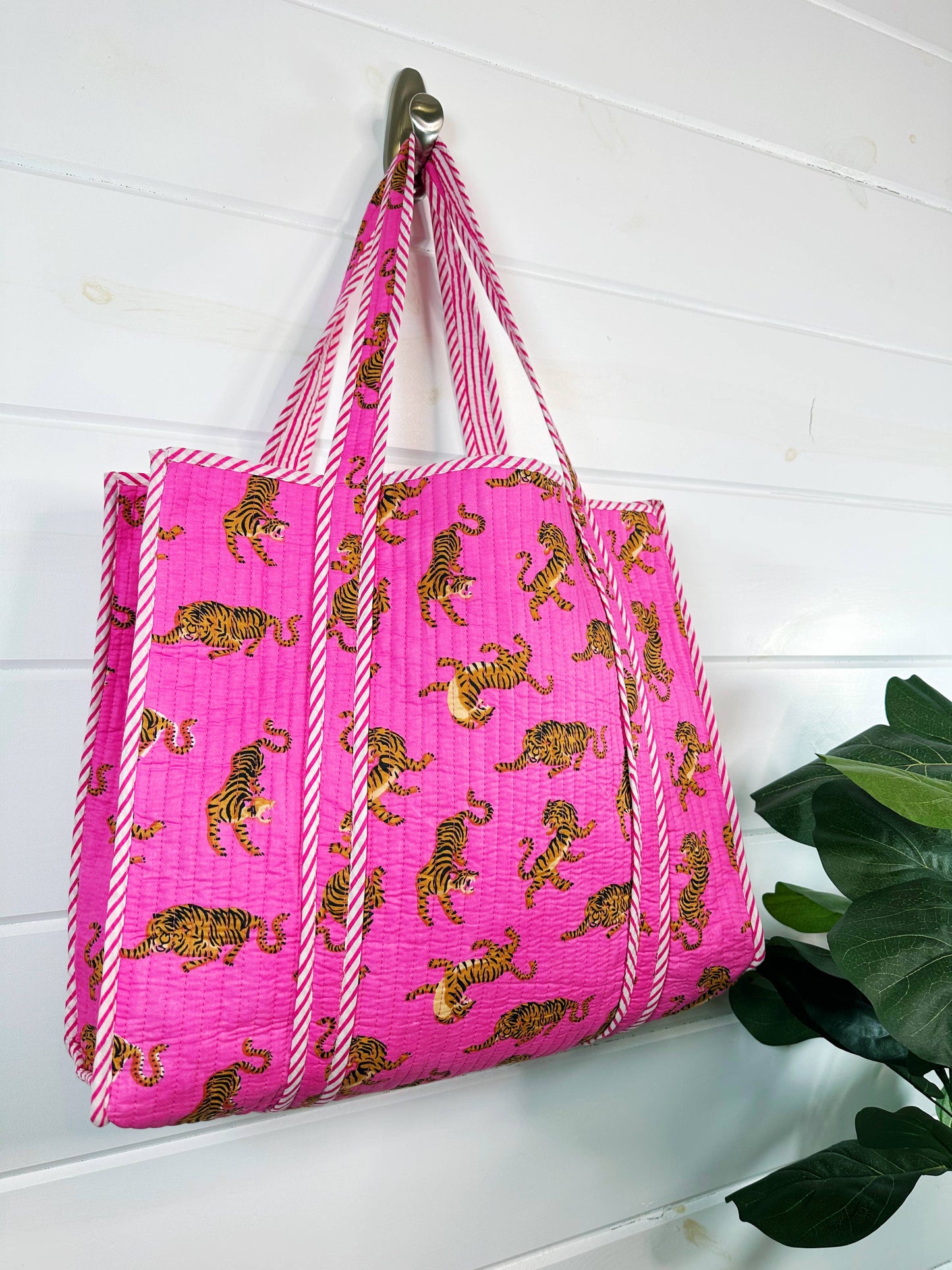 Quilted Tote Bag- Pink Tiger