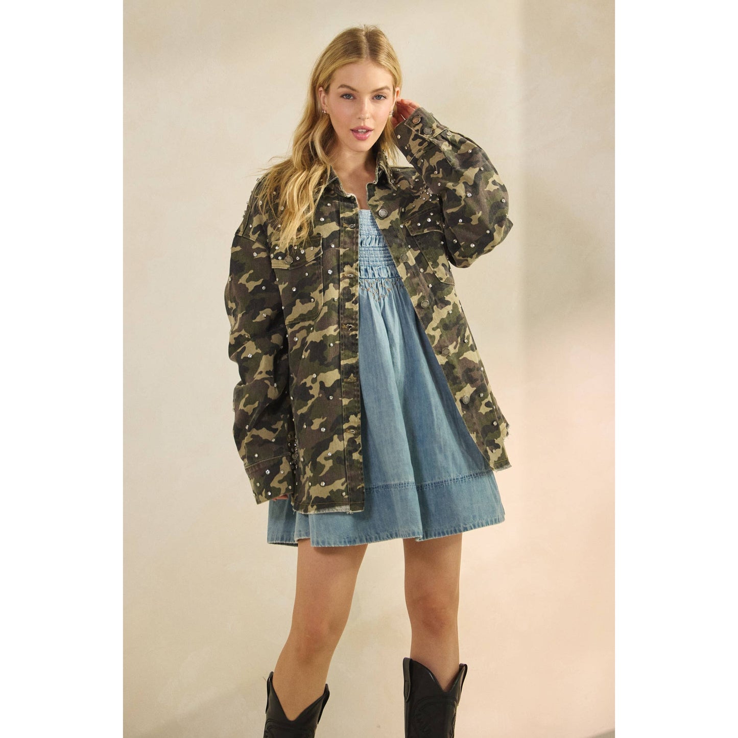 Rhinestone Camo Denim Jacket