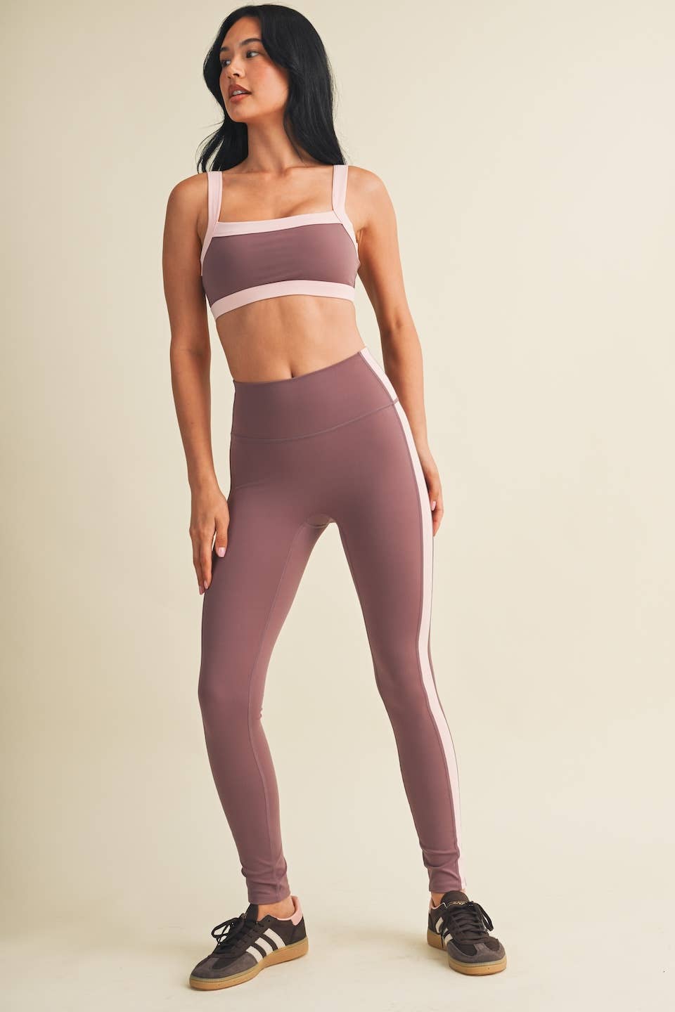 Contrast Block Sports Bra- Mauve