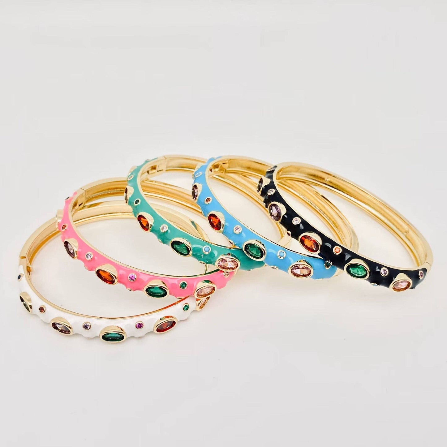 Felicia Gold Plated Enamel Bangle: White