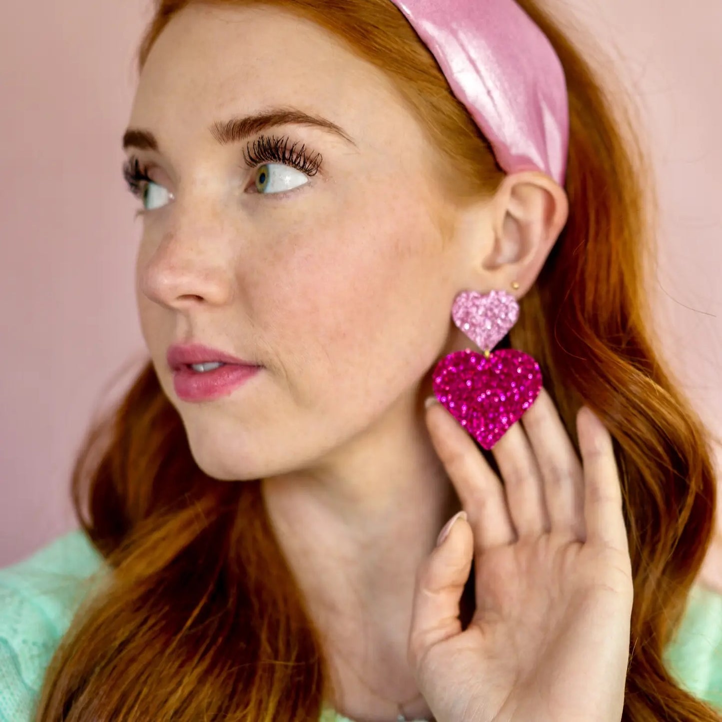 Pink Heart Glitter Earrings