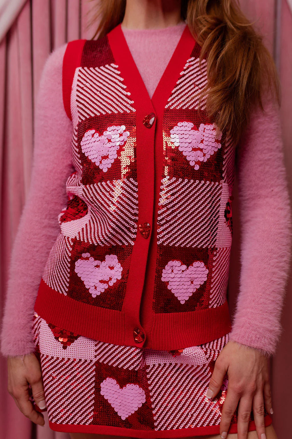 BC- Sequin Hearts Plaid Vest Sweater *PRE-ORDER*