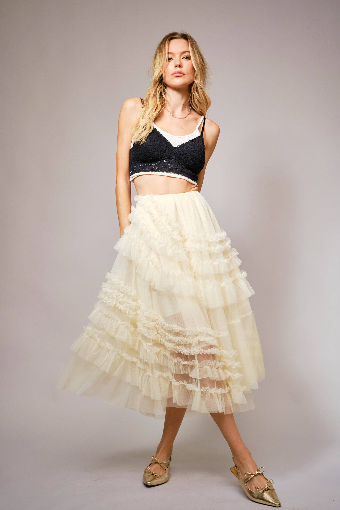 Tula Ruffle Midi Skirt- Cream