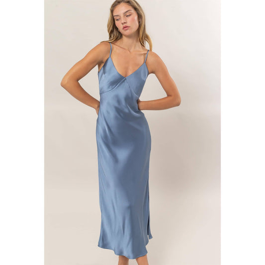 Misty Blue Satin Midi