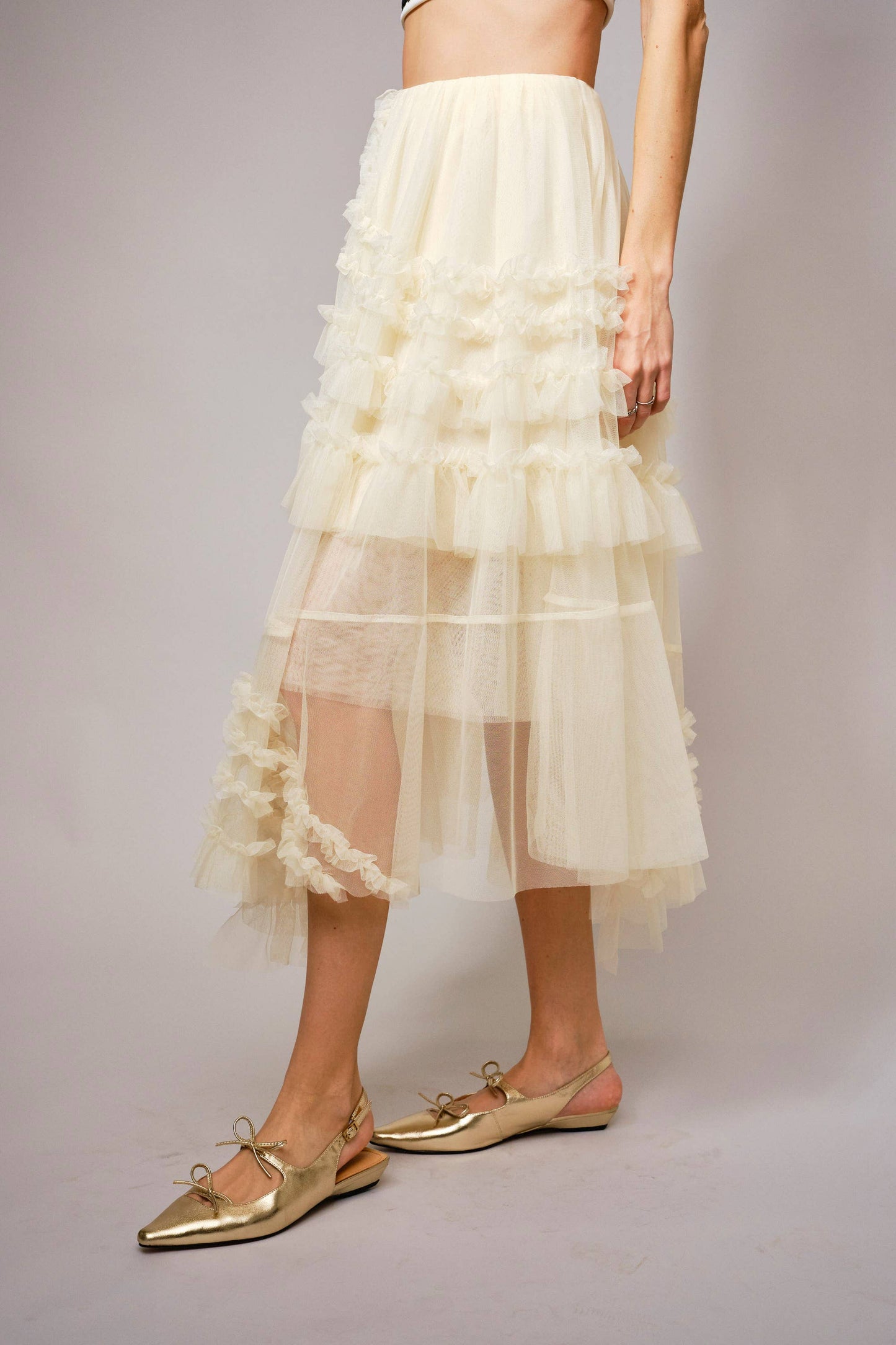 Tula Ruffle Midi Skirt- Cream