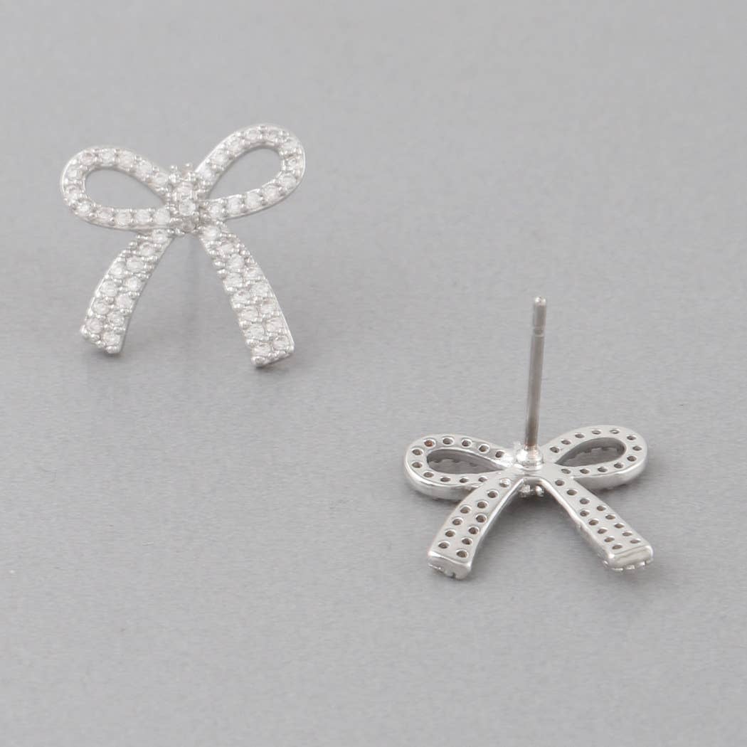 Mini Ribbon Stud Earrings- Silver