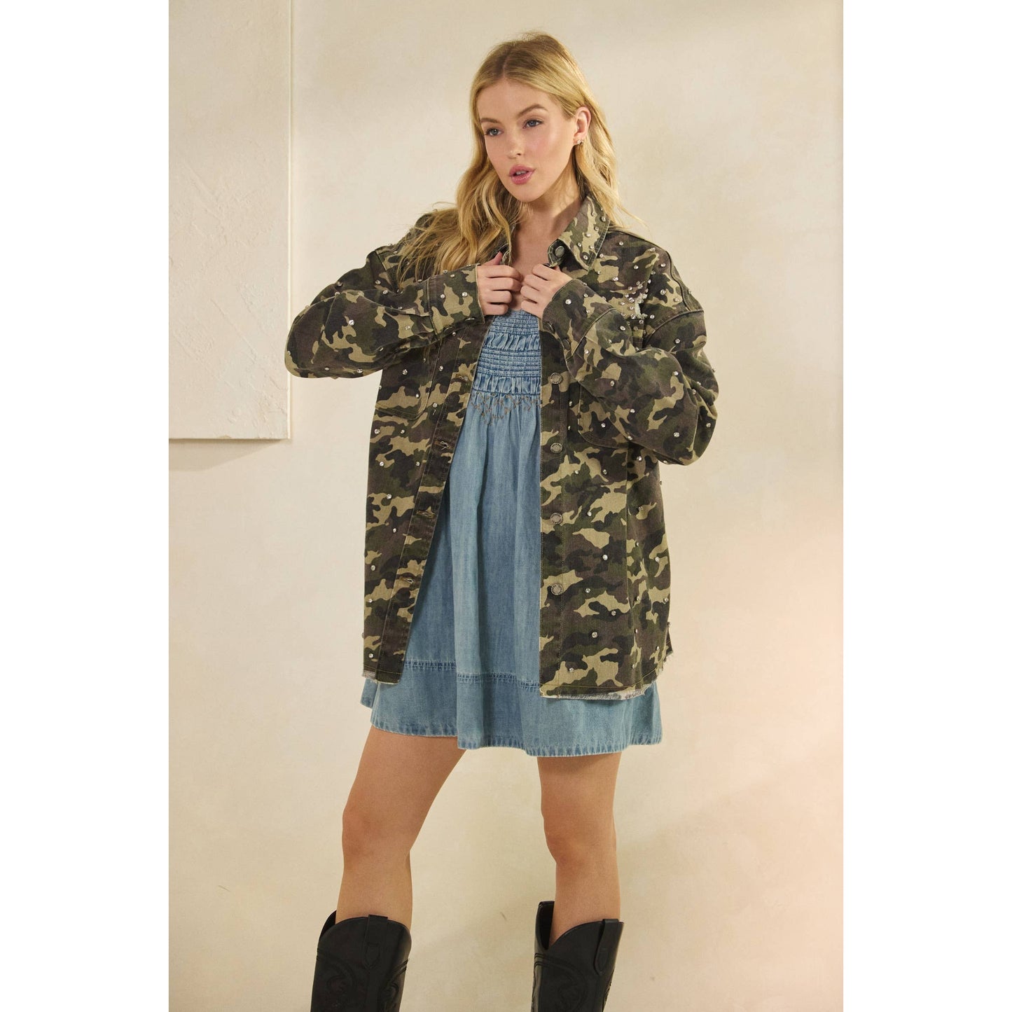 Rhinestone Camo Denim Jacket