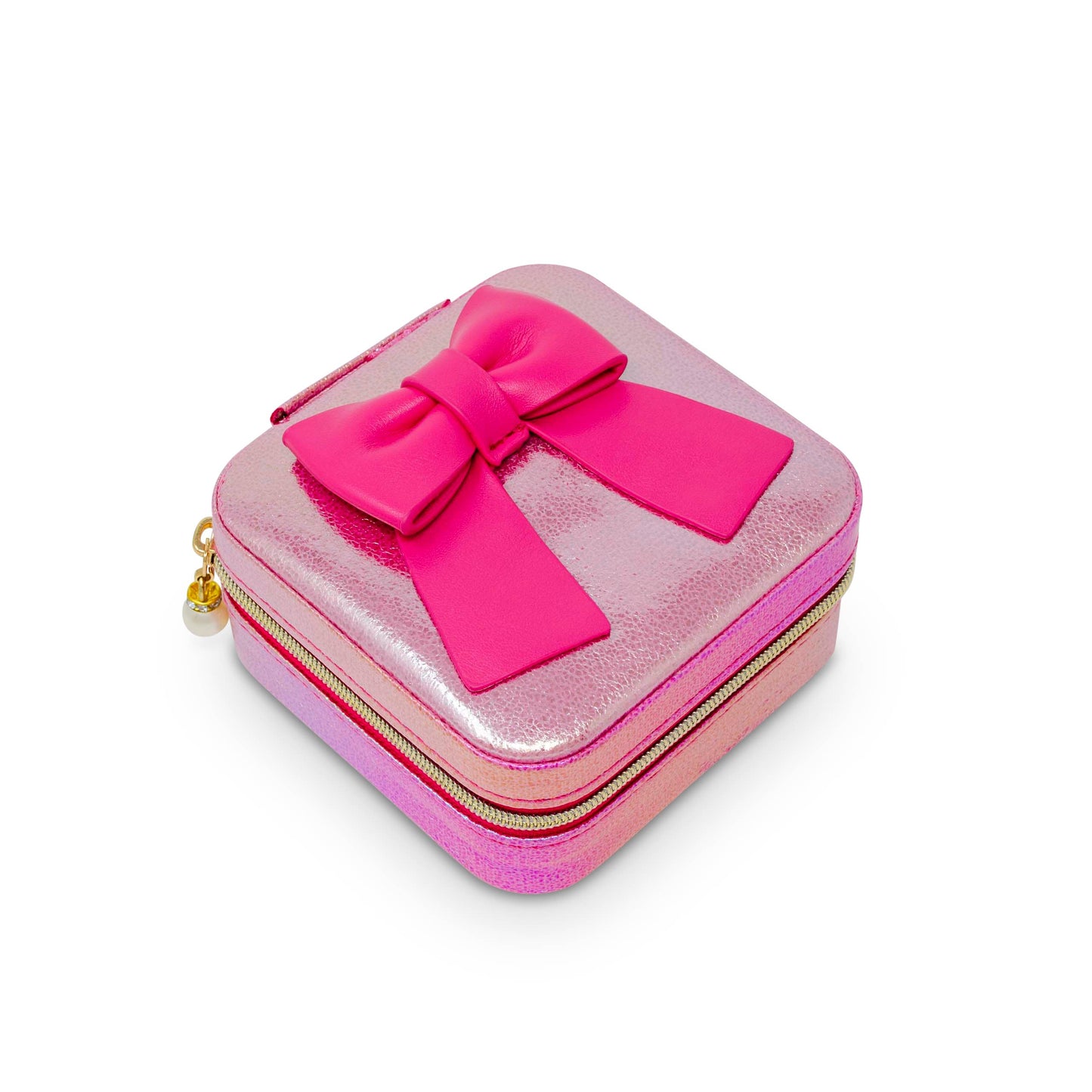 Girls Shiny Bow Jewelry Box: Hot Pink