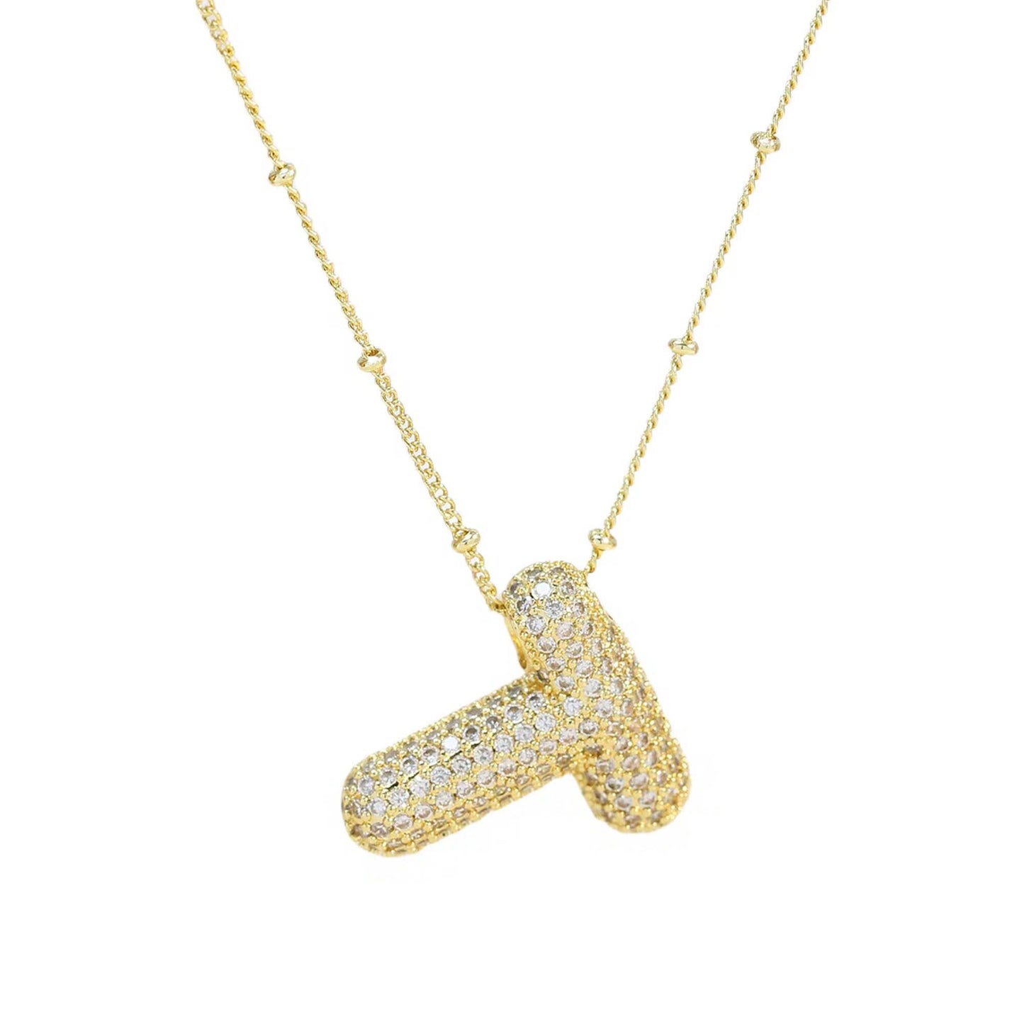 Mini Initial CZ Balloon Bubble 18K Gold Necklace