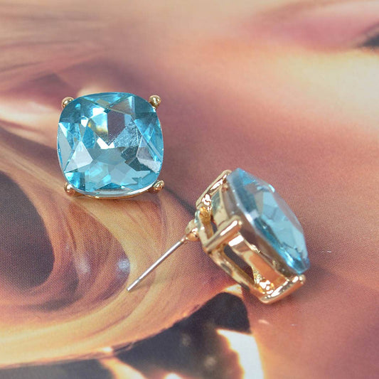 Glass Stone Stud Earring: Blue