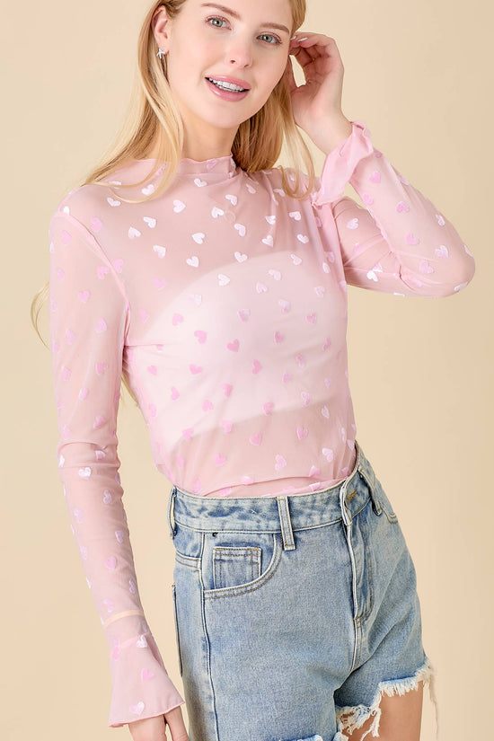 Alphabet Velvet Work Mesh Top With Inner main image 1