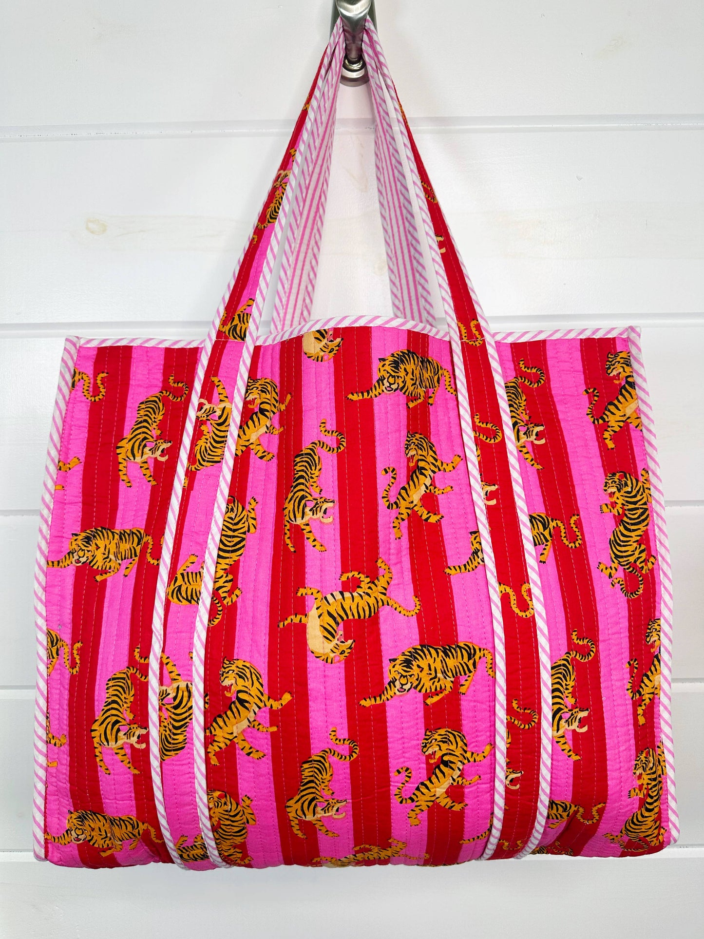 Quilted Tote Bag- Red/Pink Tiger