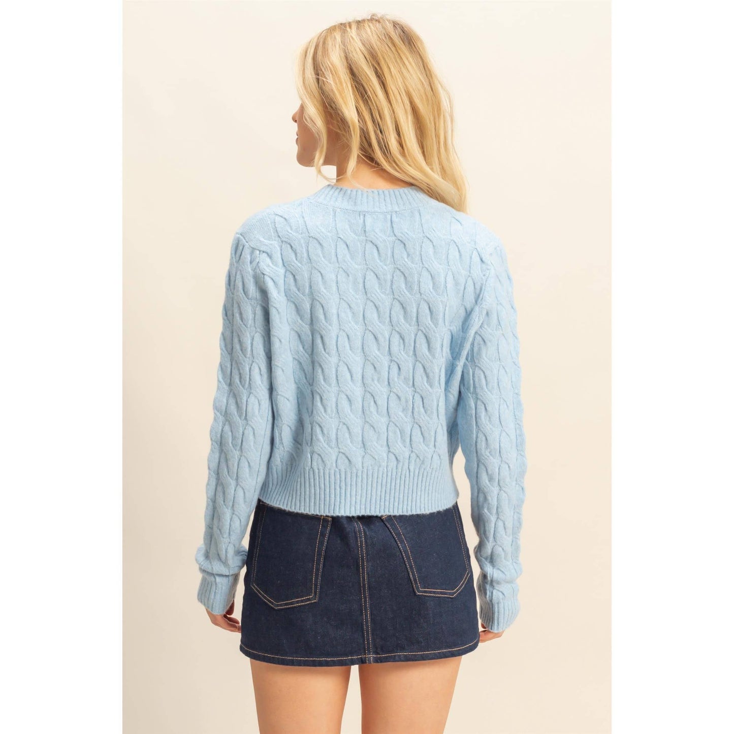 Peyton Cable Knit Cardigan- Blue