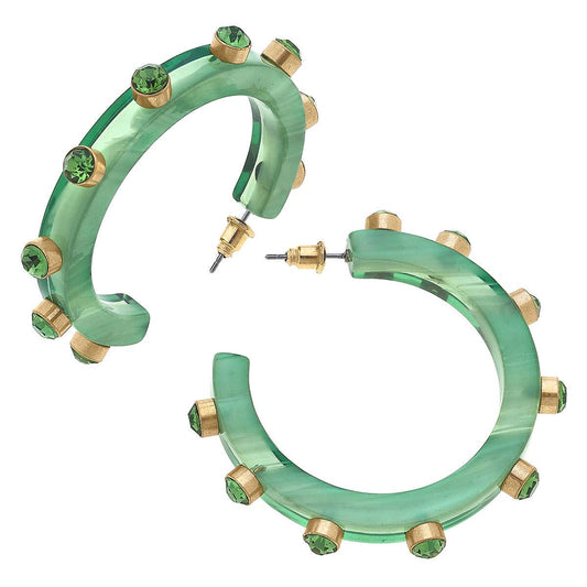 Renee Resin Rhinestone Hoop Earrings- Mint