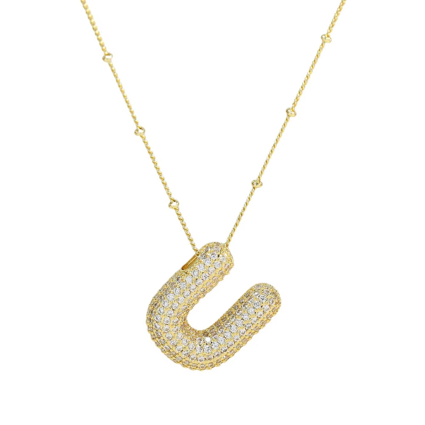 Mini Initial CZ Balloon Bubble 18K Gold Necklace