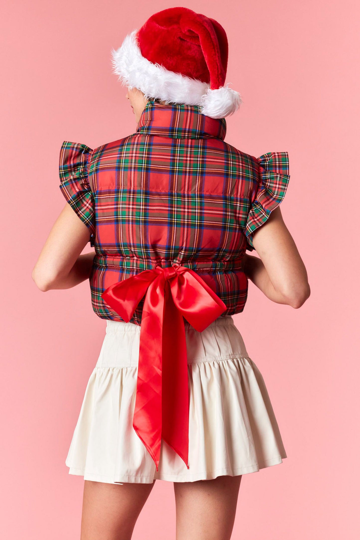 Millie Bow Back Vest- Red Plaid