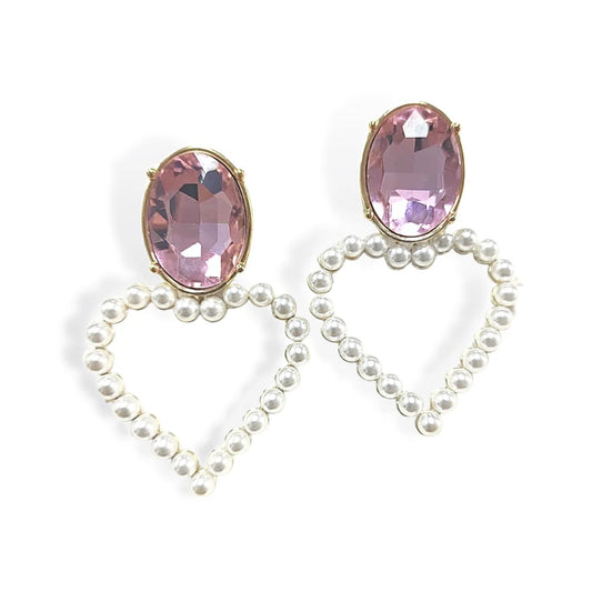 BC- Blush Pink Jewel and Pearl Heart Earrings