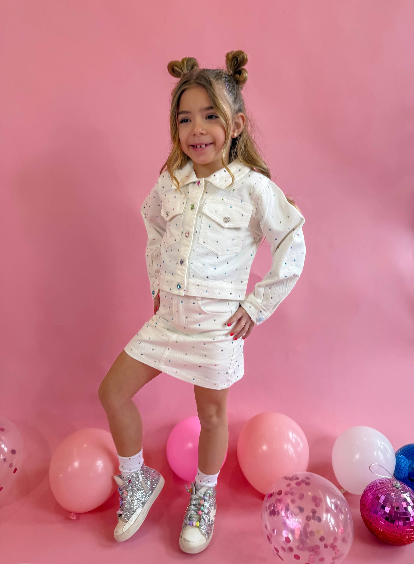 Girls White Denim Gem Set