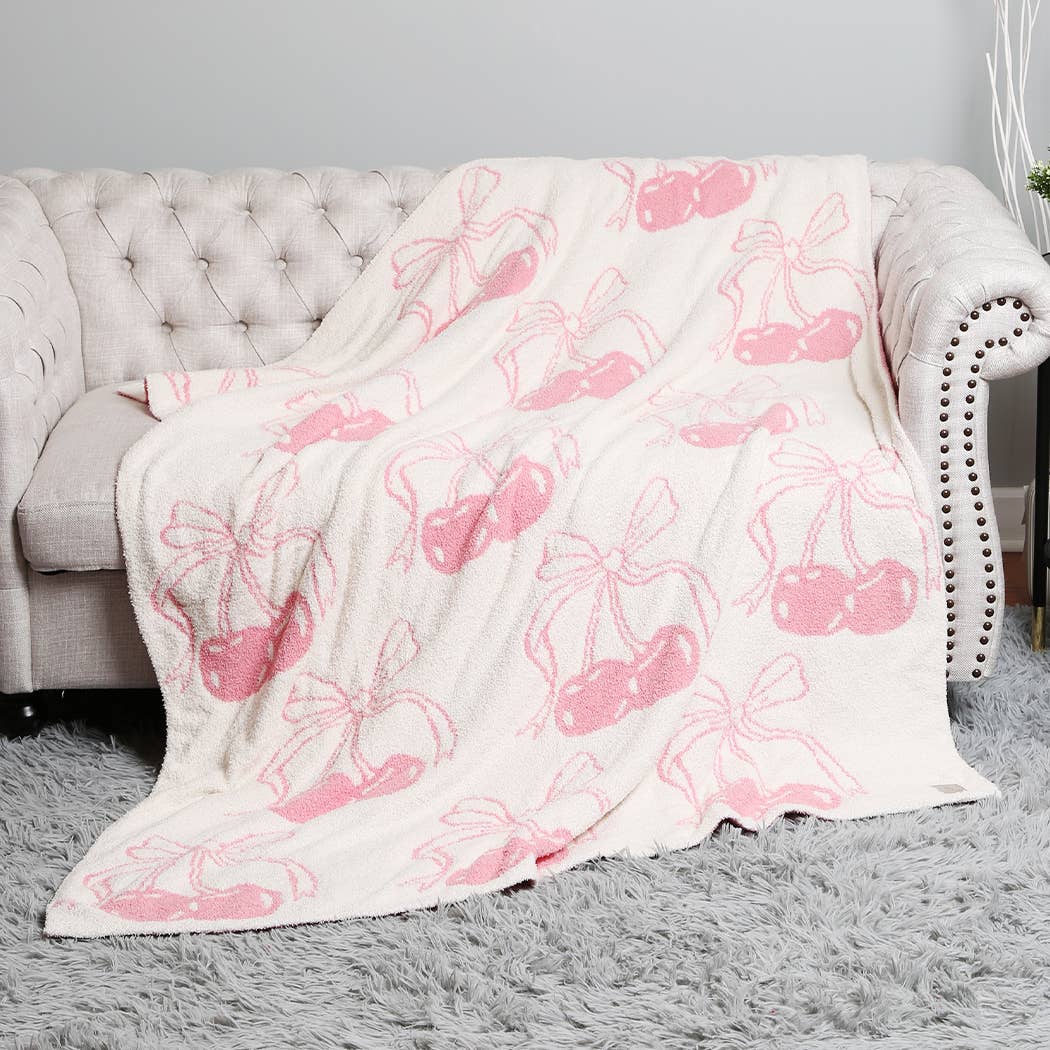 Cherry Bow Print Cozy Soft Throw Blanket