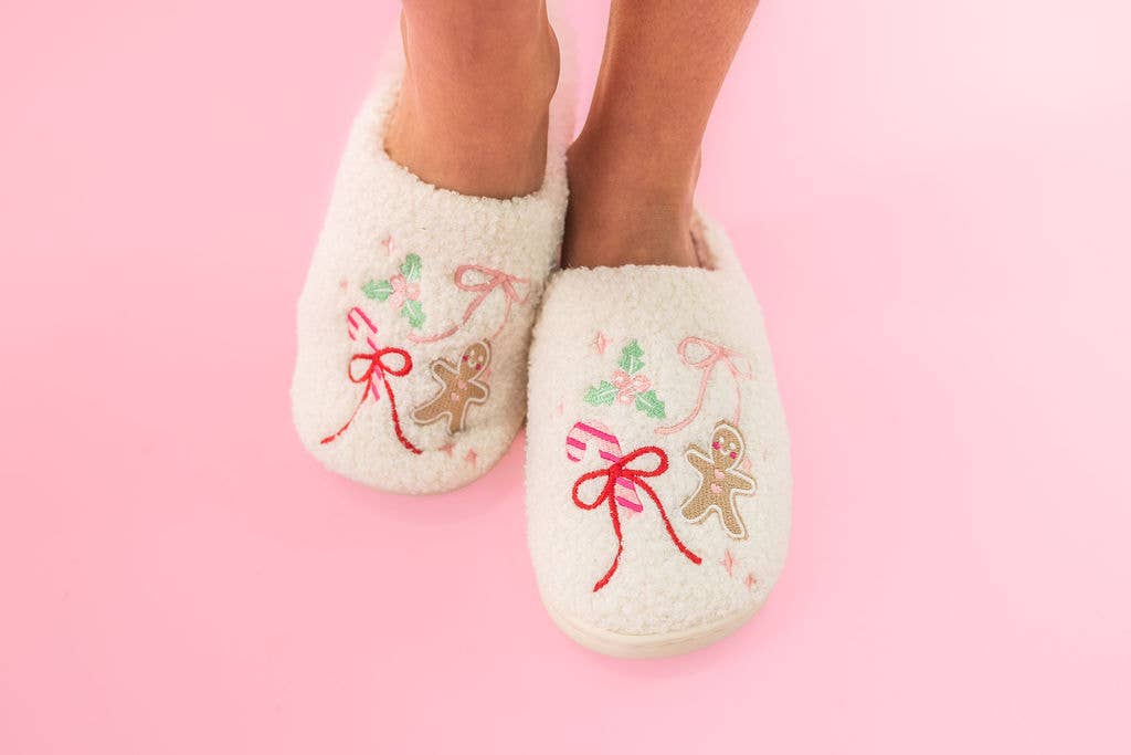 Gingerbread Bows Christmas Slippers