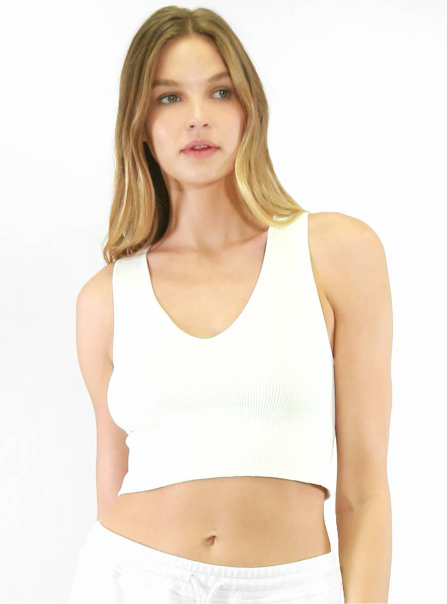 One Size V-Neck Crop Top- White