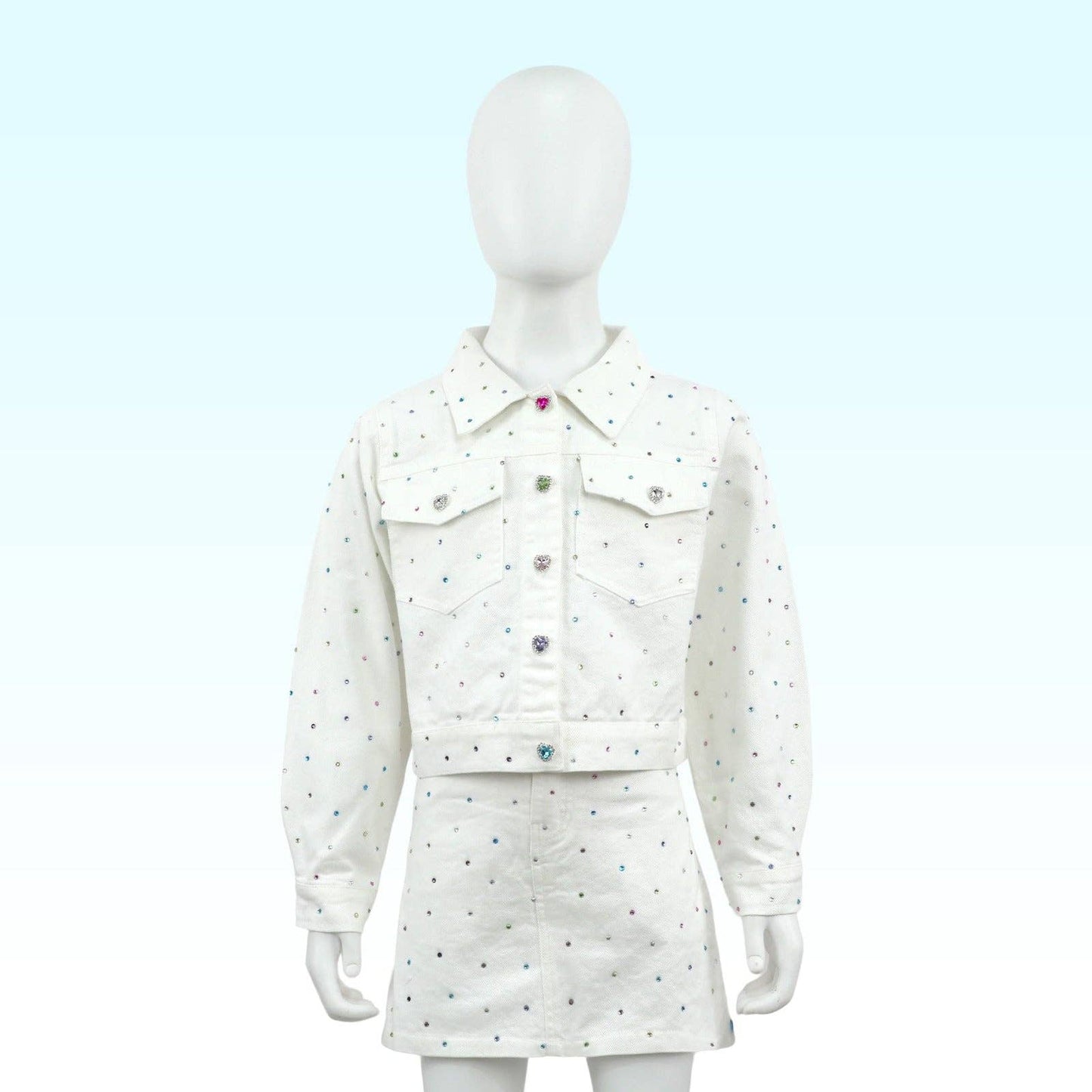 Girls White Denim Gem Set