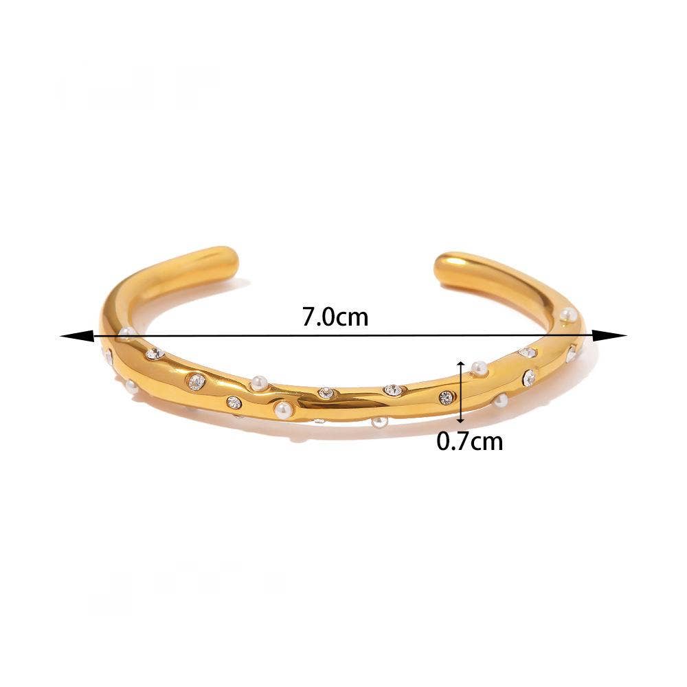 Zircon Pearl 18K Gold Plated Stainless Bangle