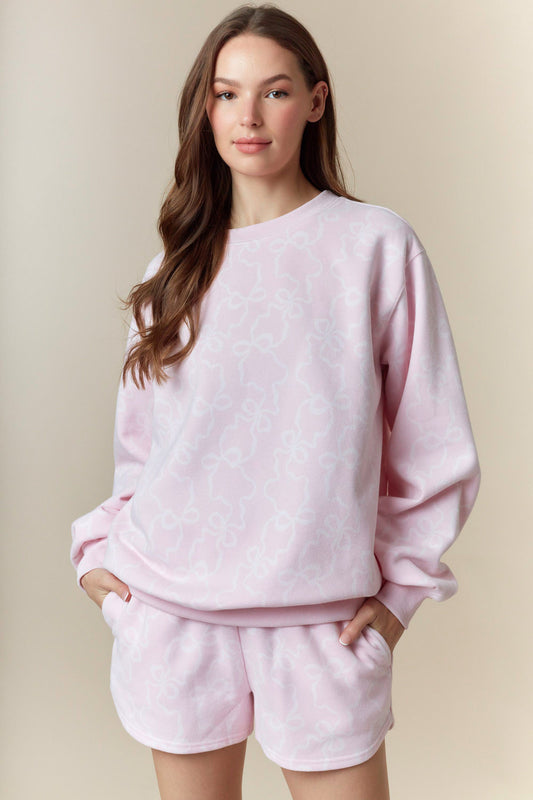 Cozy Bow Sweat Set- Pink