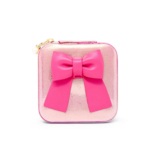 Girls Shiny Bow Jewelry Box: Hot Pink