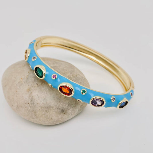 Felicia Gold Plated Enamel Bangle: Blue