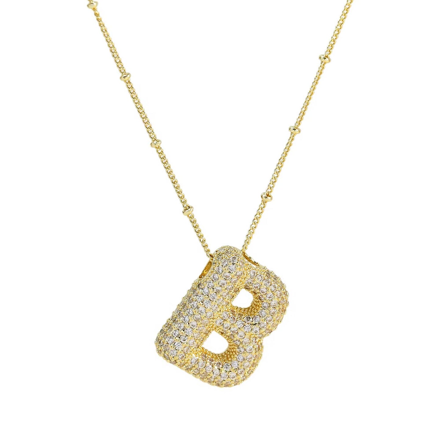 Mini Initial CZ Balloon Bubble 18K Gold Necklace