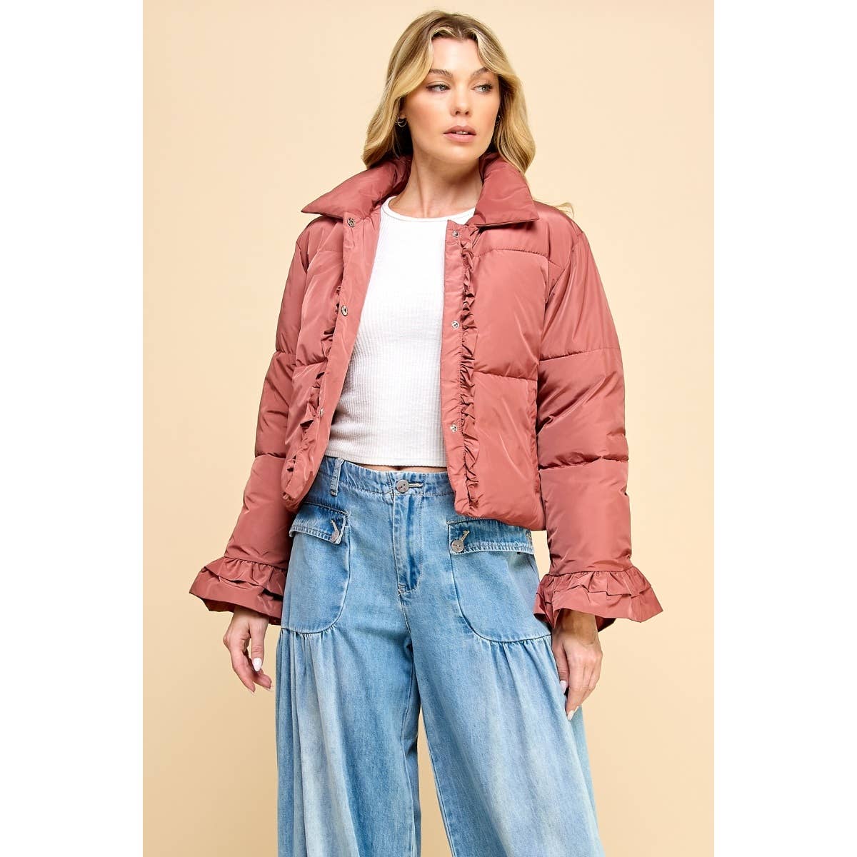Marsala Cropped Ruffle Jacket