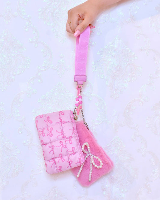 Quilted Scrunchies Bow 3 Piece Coin Purse Keychain Set