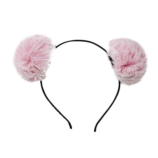 Girls Fuzzy Pom Pom Headband: Pink