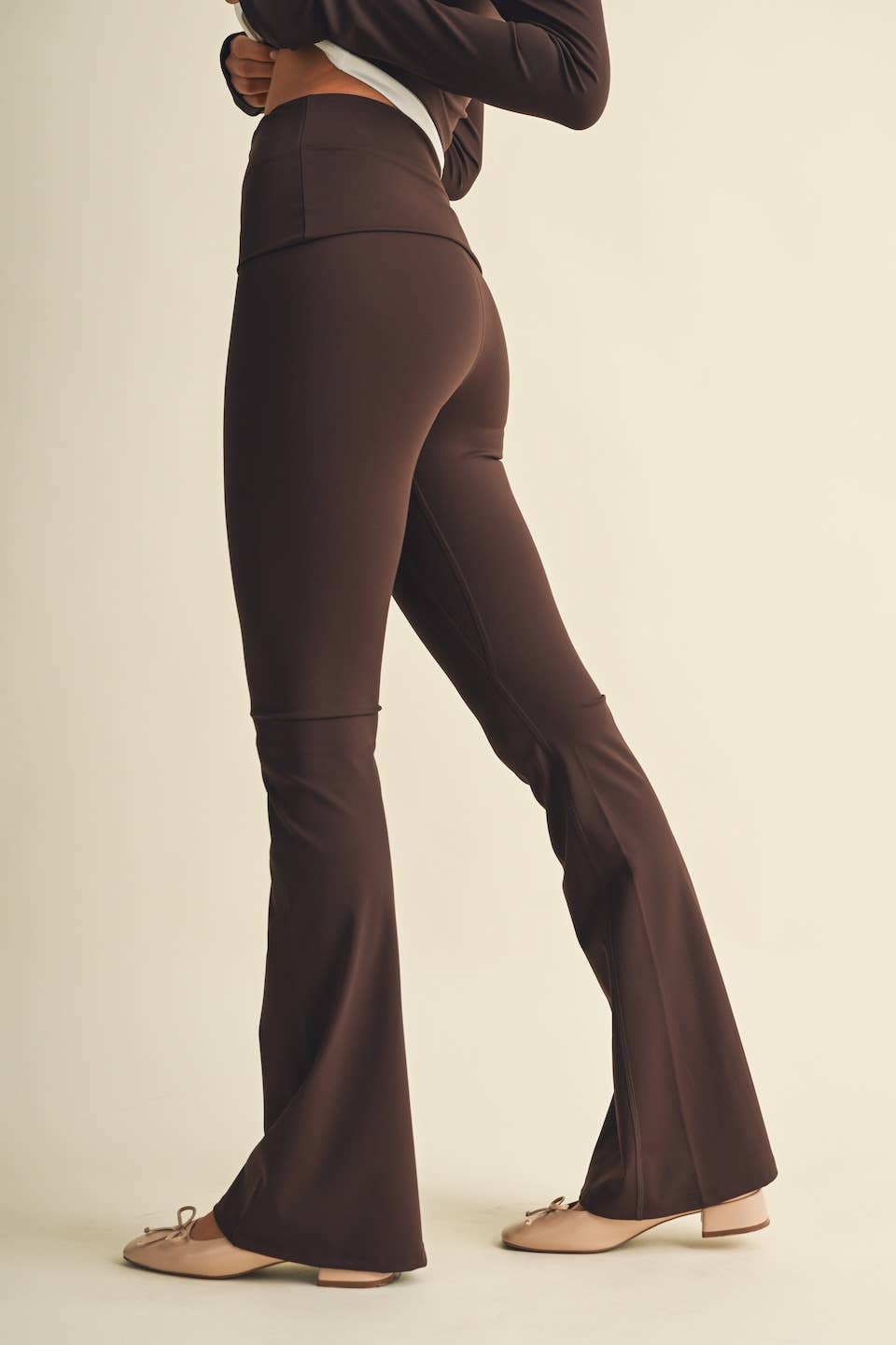 Active Foldover Flare Legging- Dark Chocolate