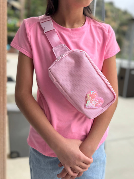 Girls Sequin Heart Crossbody Sling Bag for Kids: Pink