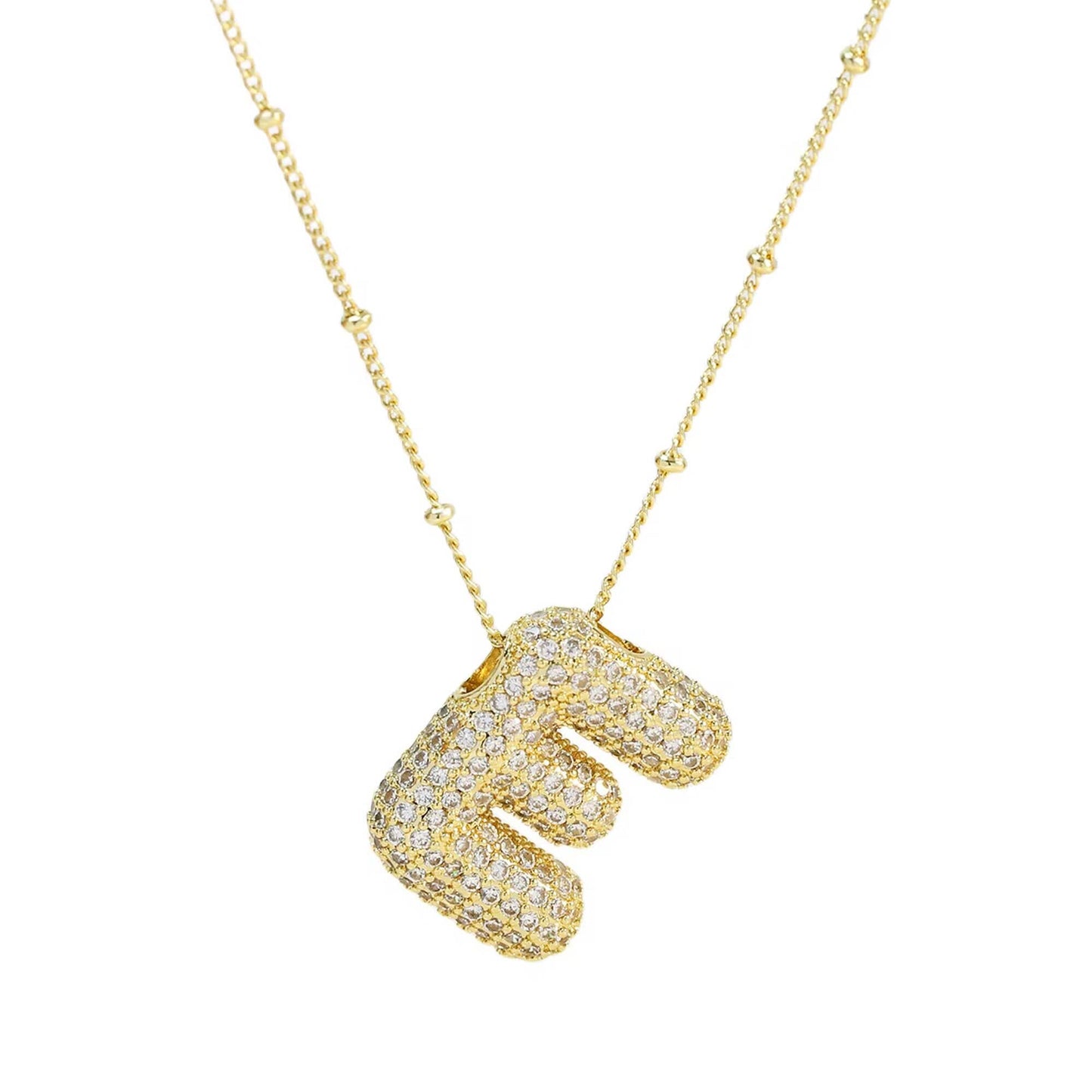 Mini Initial CZ Balloon Bubble 18K Gold Necklace