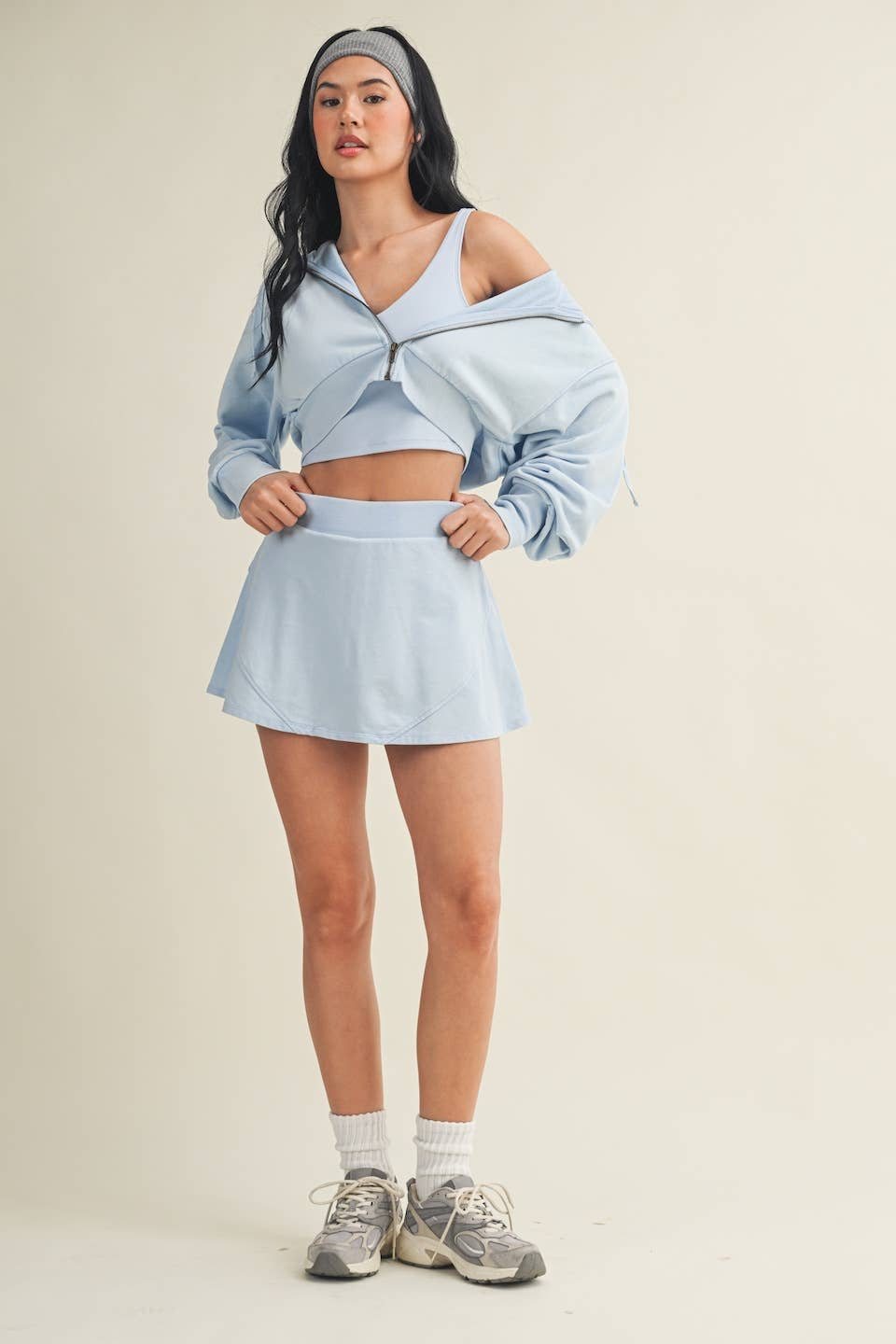 Mineral Wash Oversized Crop Hoodie- Blue