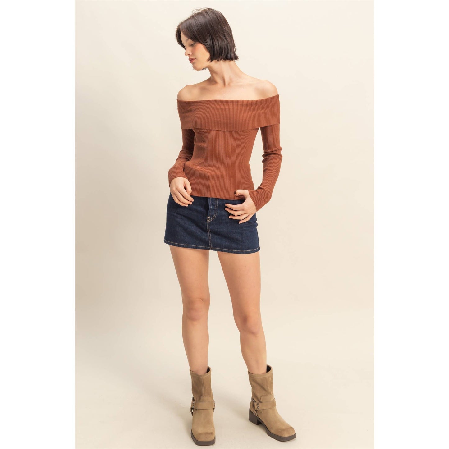 Layla Ribbed Knit Top- Chestnut