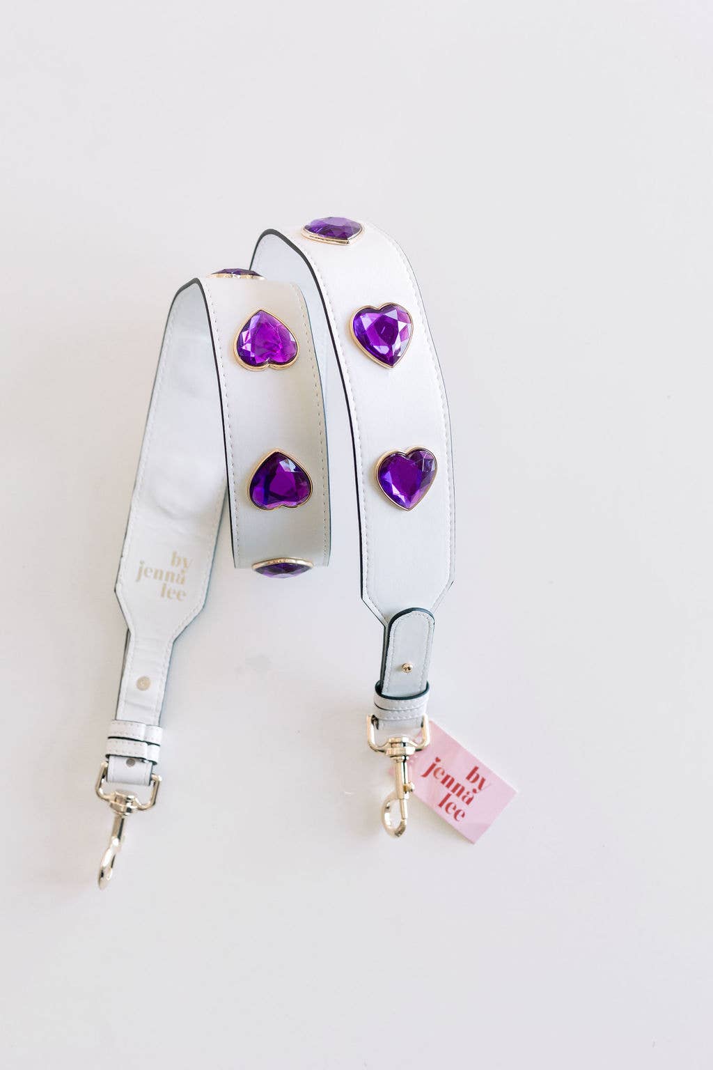 Crystal Heart Purse Strap- White Purple