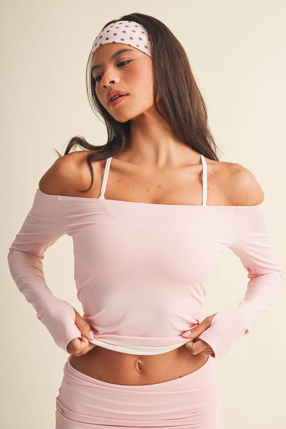 Active Off Shoulder Double Layered Top: Blush