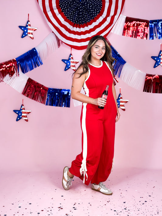 Trendsetter Jumpsuit- Red/Cream