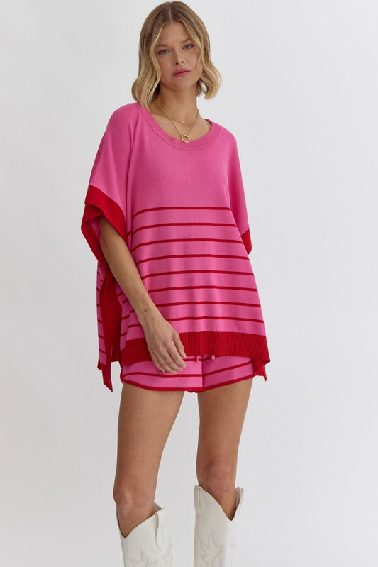 Pink red stripe set knit
