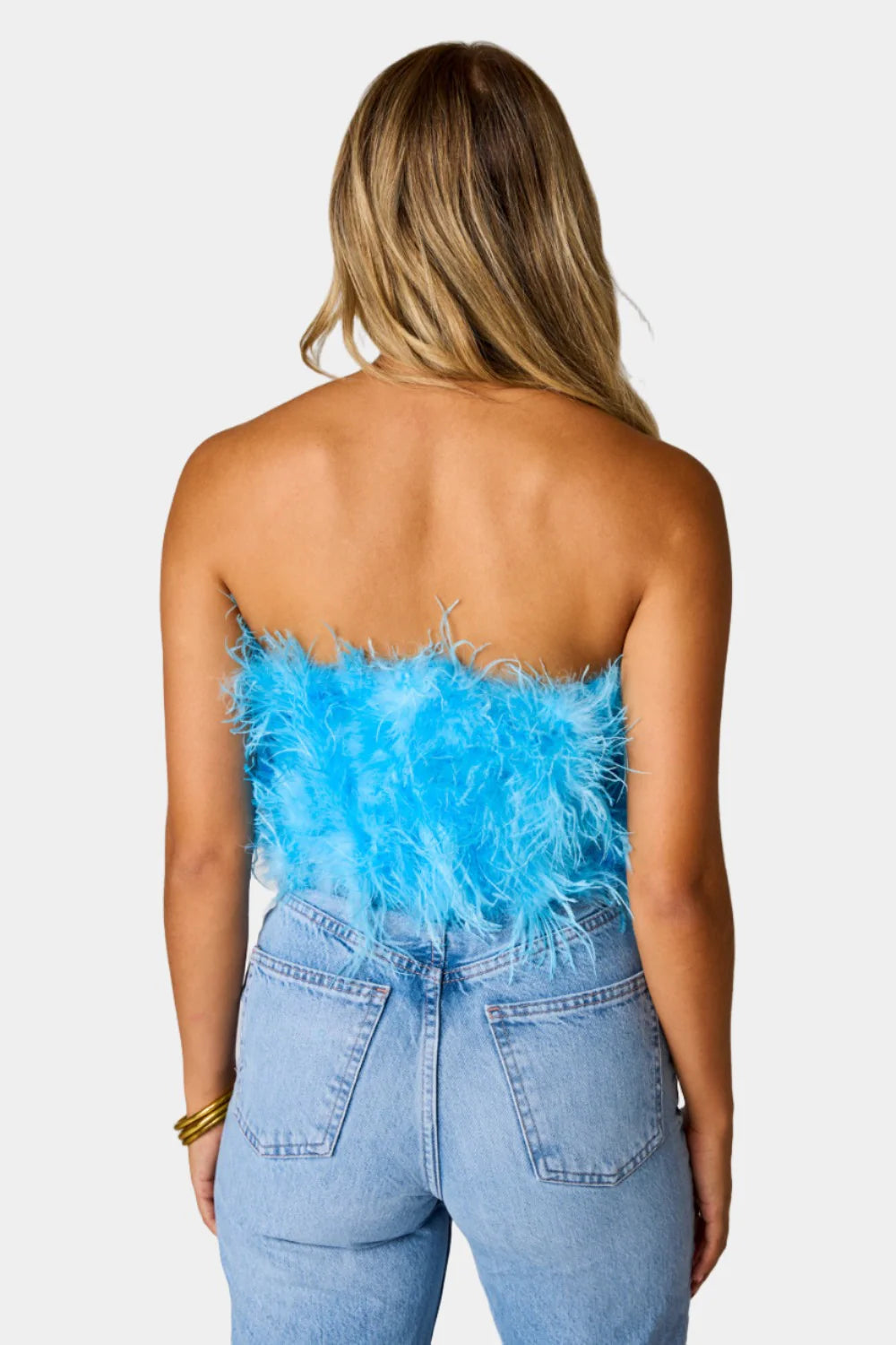 Fancy Feather Crop Top- Azure