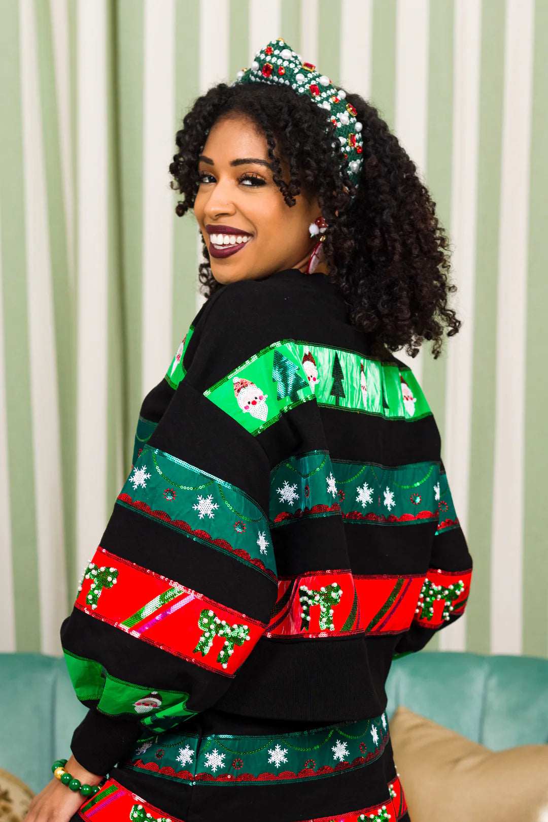 BC- Christmas Ribbon Striped Sweatshirt