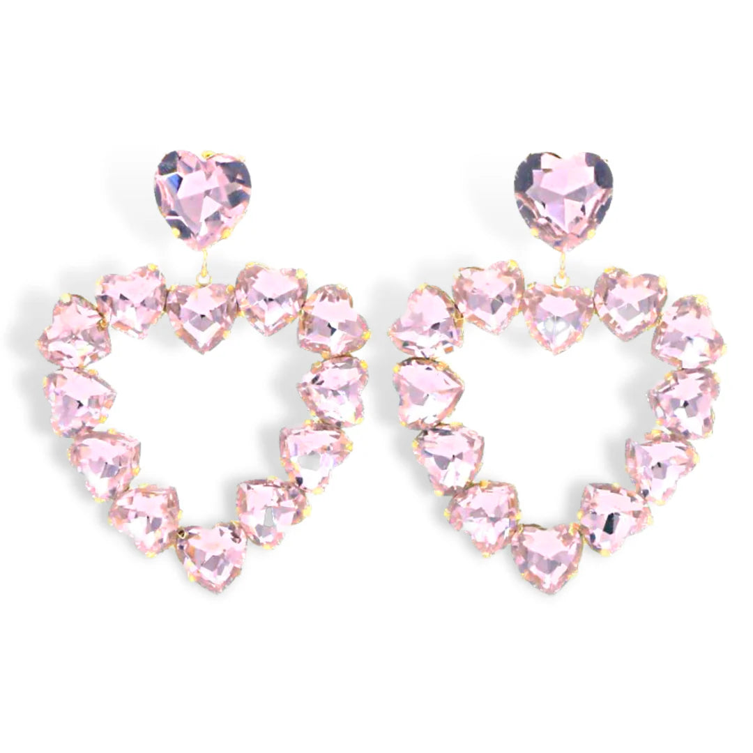 BC- Pink Crystal Heart Earrings