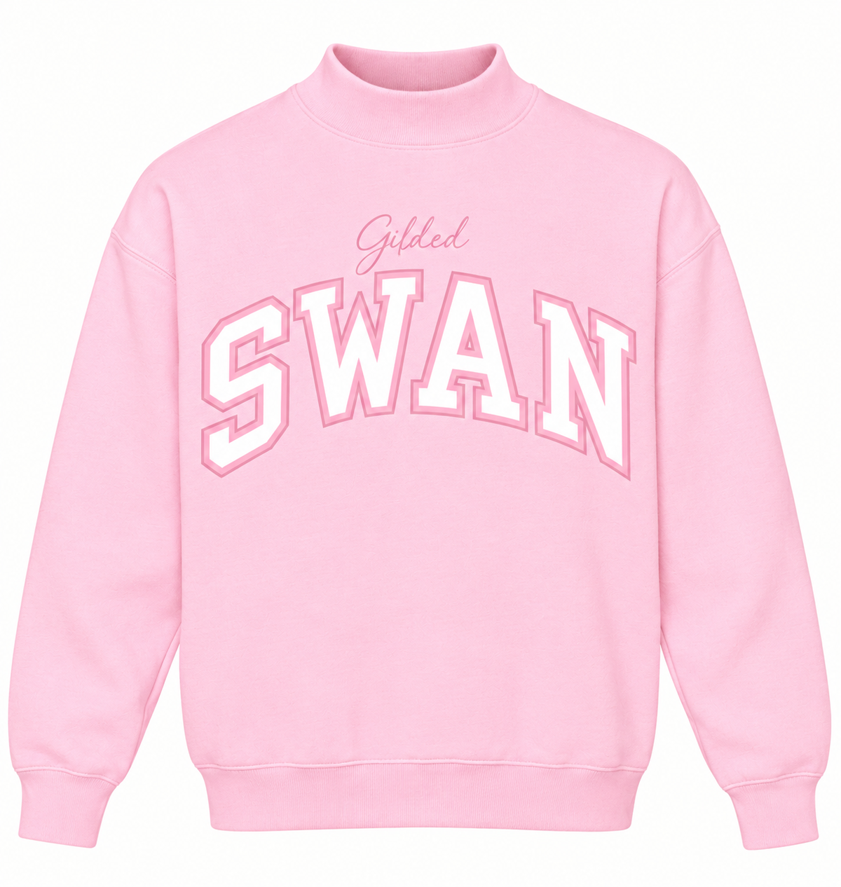 Gilded Swan Pink Mock Neck Embroidered Sweatshirt *Pre-Order*